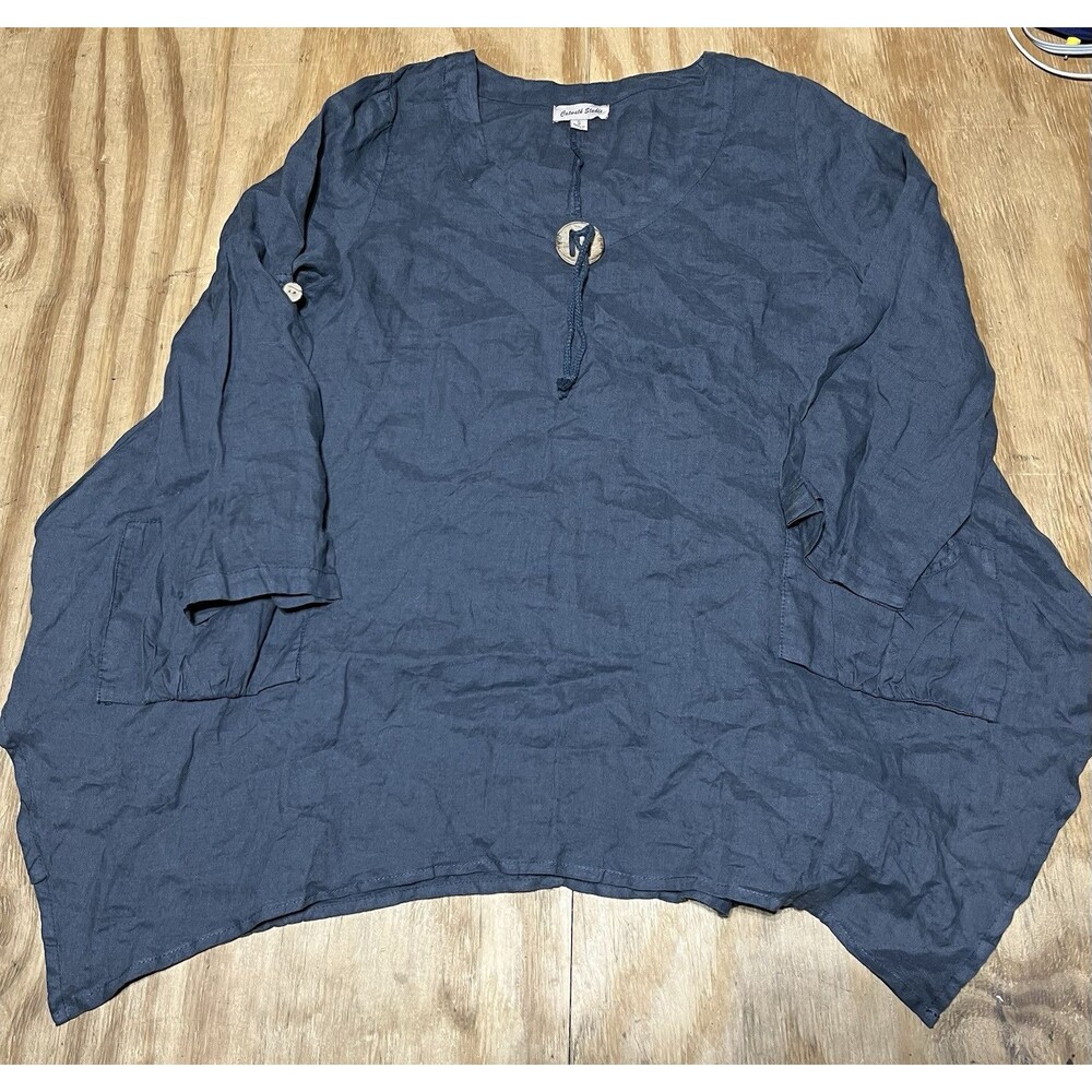 Catwalk Studio Ramie Tunic Blouse Top 3/4 Sleeve Women S @N2